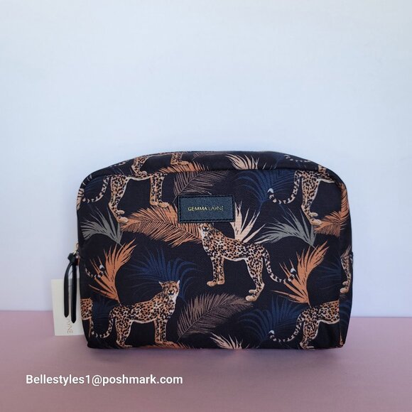 GEMMA LAYNE Travel Cosmetic Fabric Organizer Case w Animal Print- Black multi⭐ - Picture 1 of 16